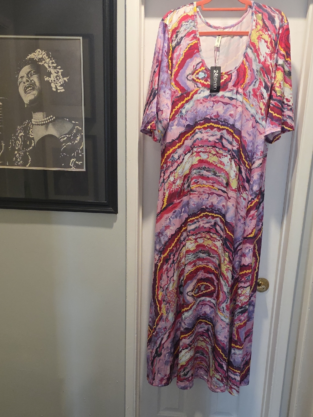 Pink Purple Abstract-Print Maxi Dress